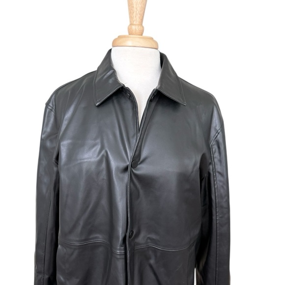 Zara Faux Black Leather Long Sleeves Oversized Jacket Size Medium - Picture 2 of 11
